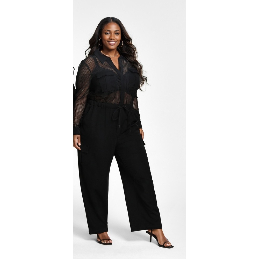 Nina Parker Jumpsuit Womens Plus 14W‎ Black Long Sleeve Sheer Top Playsuit NWT